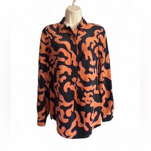 Diane Von Furstenberg 100% Silk Blouse Size 4 Orange Black Abstract Designer